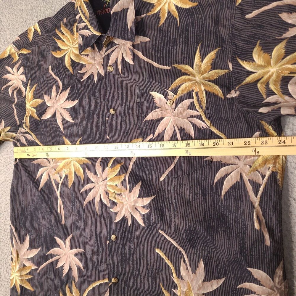 Bamboo Cay Shirt Mens Medium Black Gray Hawaiian Camp Button Up Palm Cotton Lawn - Picture 8 of 11